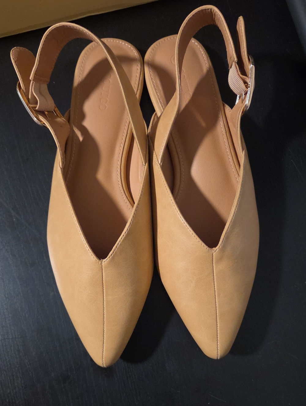 Tan Pointed Slingback Flats — Women's Elegant Casual Shoes